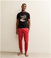 Men's Red Regular Santa Print Top and Tapered Bottoms Pyjama Set New Look