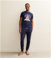Men's Blue Regular North Pole Print Top and Tapered Bottoms Pyjama Set New Look