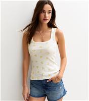 Women's White Floral Print Ribbed Square Neck Vest New Look