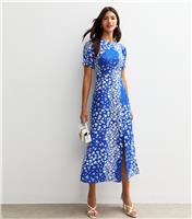 Women's Blue Floral Print Slit Hem Crepe Midi Dress New Look