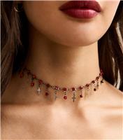 Gunmetal Cross Charm Choker Necklace New Look