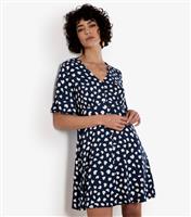 Women's Navy Heart Print Mini Dress Apricot New Look