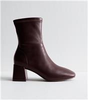 Women's Dark Burgundy Faux Leather Block Heel Ankle Boots New Look