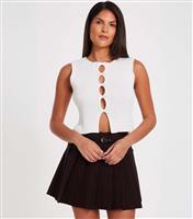 Women's Cream Bow Embellished Ribbed Knit Top Quiz New Look