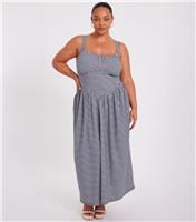 Women's Navy Gingham Check Midi Dress Quiz New Look