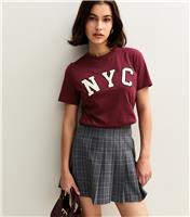 Women's Burgundy NYC Print Relaxed T-shirt New Look
