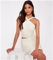 Women's Stone Embroidered Crop Top Quiz New Look
