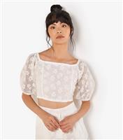 Women's Cream Floral Embroidered Crop Top Apricot New Look