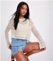 Women's Cream Crochet Long Sleeve Top Quiz New Look