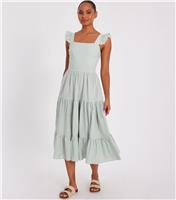 Women's Light Green Frill Strap Midi Dress Quiz New Look