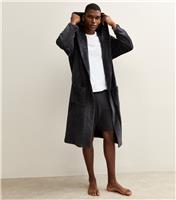 Men's Dark Grey Relaxed Hooded Dressing Gown New Look