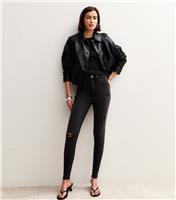 Women's Black Hallie Disco Ripped Skinny Jeans New Look