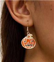 Gold Tone Pumpkin Charm Hook Earrings New Look