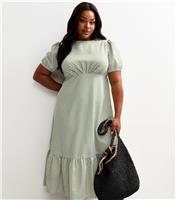 Women's Plus Size Green Gingham Midi Dress Curves New Look