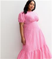 Women's Plus Size Pink Gingham Midi Dress Curves New Look
