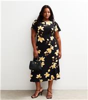 Women's Plus Size Black Floral Print Midi Tea Dress Curves New Look