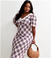 Women's Cream Check Patterned Lace Trim Midi Dress New Look