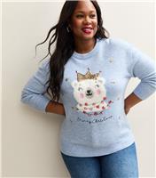 Women's Plus Size Blue Christmas Polar Bear Embellished Jumper Curves New Look