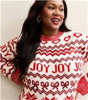 Women's Plus Size Red Joy Zig Zag Pattern Jumper Curves New Look