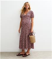 Women's Maternity Pink Ditsy Print Crinkle Midi Dress New Look