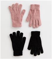 Pack of 2 Pink and Black Chenille Gloves New Look