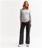 Women's Maternity Black Over Bump Adalae Wide Leg Jeans New Look