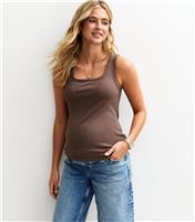 Women's Maternity Dark Brown Ribbed Jersey Square Neck Vest New Look