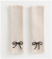 Cream Bow Embellished Arm Warmers New Look