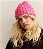 Hot Pink Cable Chunky Beanie New Look