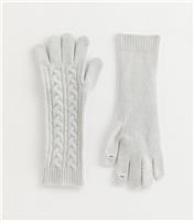 Grey Cable Knit Long Gloves New Look