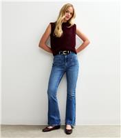 Women's Blue Patch Pocket Flared Denim Jeans New Look