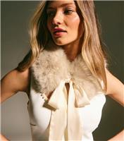 Cream Tie Up Faux Fur Collar New Look
