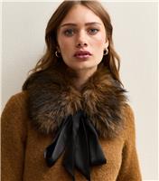 Brown Tie Up Faux Fur Collar New Look