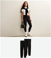 Women's Pack of 2 Petite Black Stretchy Cotton Leggings New Look