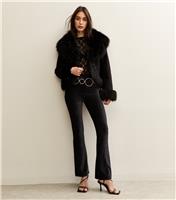 Women's Black Corduroy Kick Flare Trousers New Look
