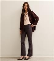 Women's Dark Brown Faux Suede Flared Trousers New Look