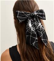 Black Halloween Spider Web Print Hair Bow New Look