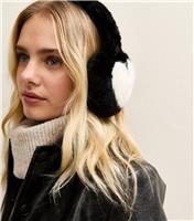 Black Faux Fur Heart Earmuff New Look