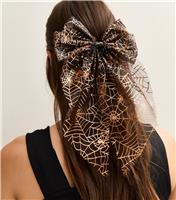 Orange Halloween Spider Mesh Bow Hair Clip New Look