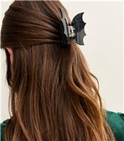Black Halloween Glitter Bat Bulldog Hair Clip New Look