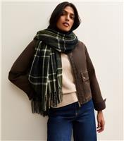 Khaki Brushed Midweight Checked Scarf New Look