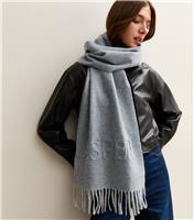 Grey Debossed Aspen Scarf New Look