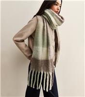 Green Heavyweight Brushed Checked Scarf New Look