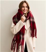 Red Heritage Check Knitted Fringe Scarf New Look
