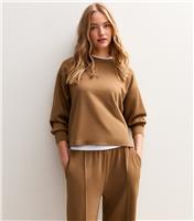 Women's Camel Premium Oversized Crew Neck Sweatshirt New Look