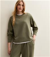 Women's Khaki Premium Oversized Crew Neck Sweatshirt New Look