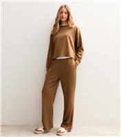 Women's Camel Premium Elasticated Waist Wide Leg Joggers New Look