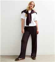 Women's Burgundy Premium Elasticated Waist Wide Leg Joggers New Look