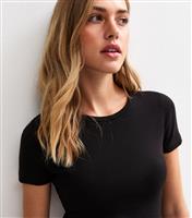 Women's Black Short Sleeve Baby Tee T-Shirt New Look