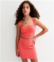 Girls' Coral Square Neck Cropped Top New Look
